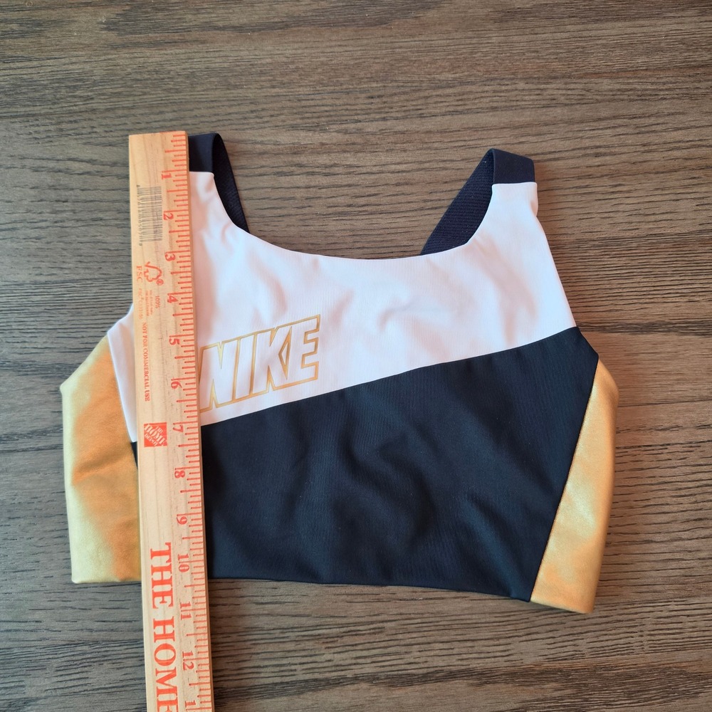 Nike Womens Colorblock Sports Bra Black White‎ Metallic Gold Small 716303-477445 - Picture 7 of 8